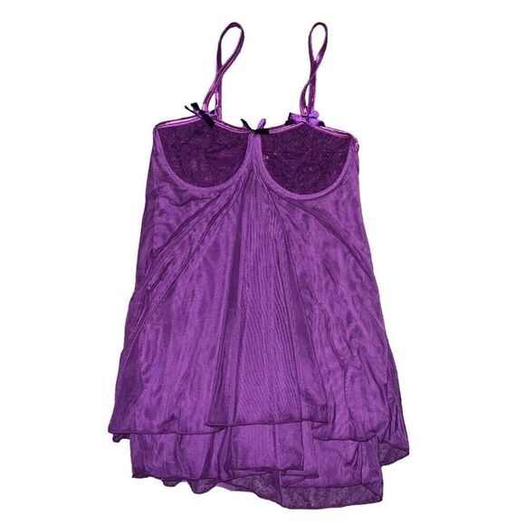 ELEGANT MOMENTS Purple Lace Cup Double Layer Babydoll Sleepwear Size L - Picture 1 of 5